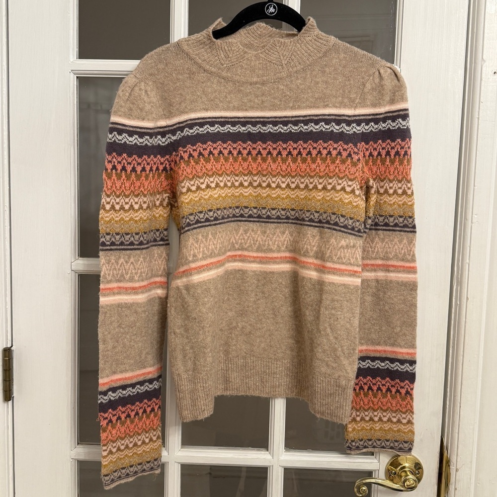 ANTHROPOLOGIE ETT:TWA Women's Beige Wool Blend Fair Isle Mock Neck Sweater S